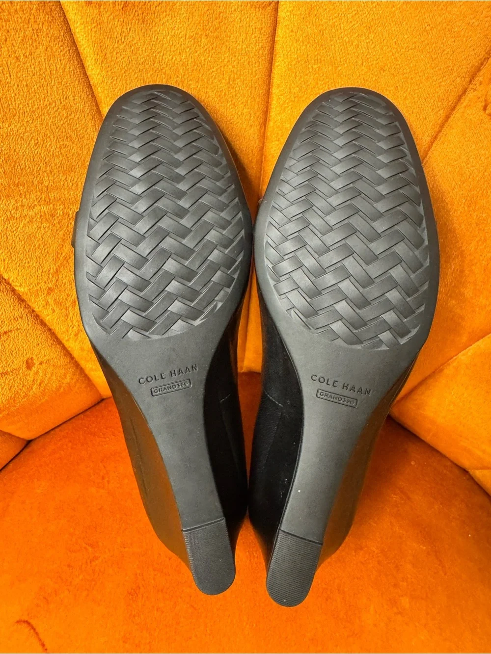 New Cole Haan Malta Bow  Black Wedge Pump with Gold Accent